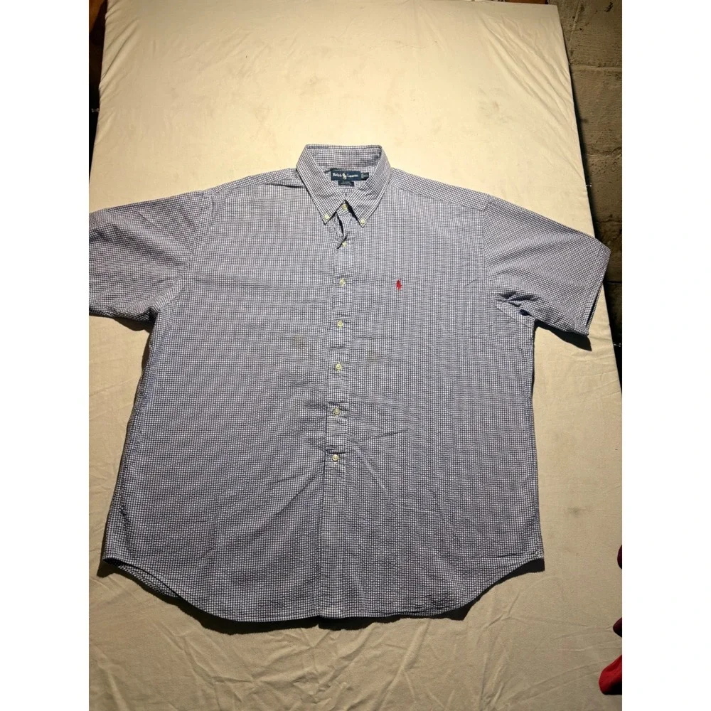 Ralph Lauren Blake Shirt Mens XXL Blue Gingham Check Short Sleeve Cotton Pony